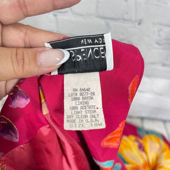 Vintage Hawaiian Midi Dress Womens  Plus 18W Hot Pink Floral Tropical Beach - Picture 4 of 13